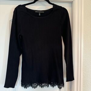 White House Black Market Black Ribbed Sweater with Lace Detail